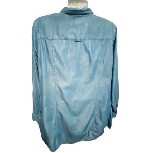 Intro Womens Shirt 2X Chambray Long Sleeve Button Up Collared Country Coastal - Picture 7 of 9
